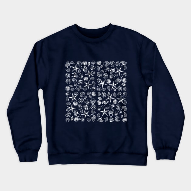 Navy blue seashell pattern Crewneck Sweatshirt by Simplulina